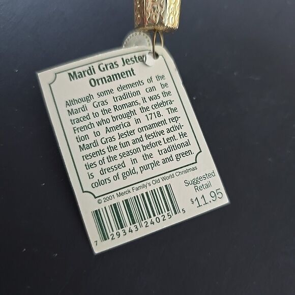 Old World Christmas Mardi Gras Jester Ornament Blown Glass New Orleans Box Tag - Picture 7 of 9